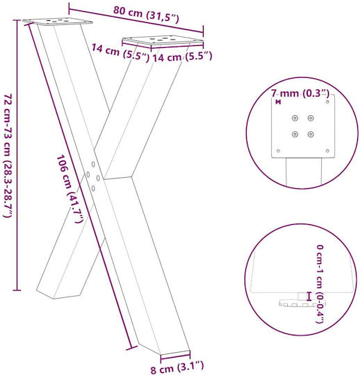 vidaXL Metallic Furniture Leg 2 Pieces Suitable for Table / Coffee Table / Office 80x72x72cm Brown