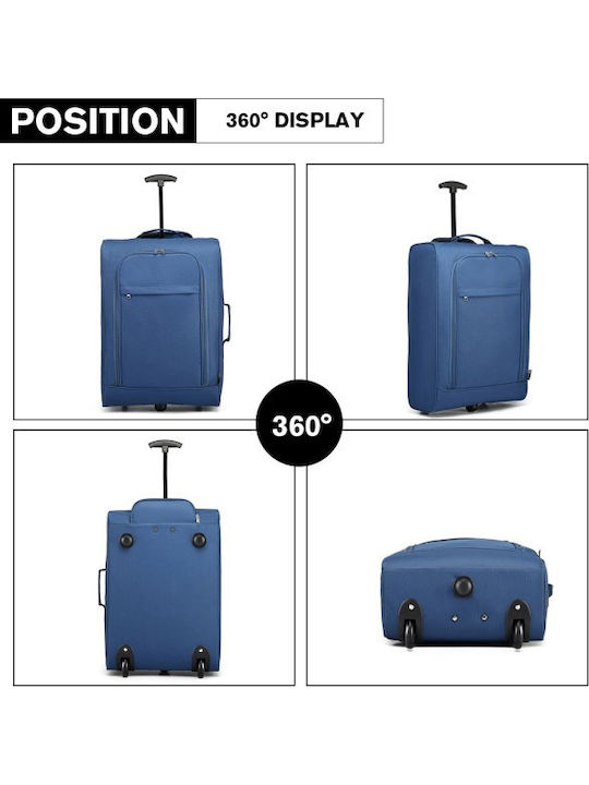 Miss Lulu Cabin Travel Suitcase Fabric Blue with 4 Wheels Height 55cm K1873-2 BE