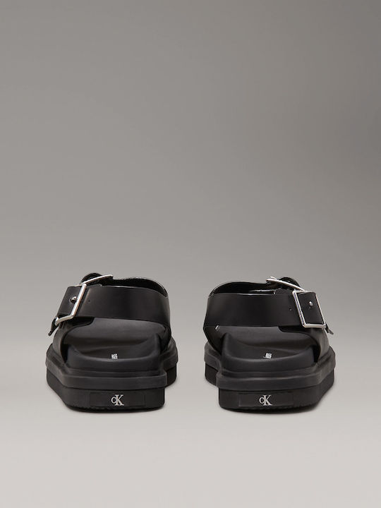Leather Women's Flat Sandals in Black Color