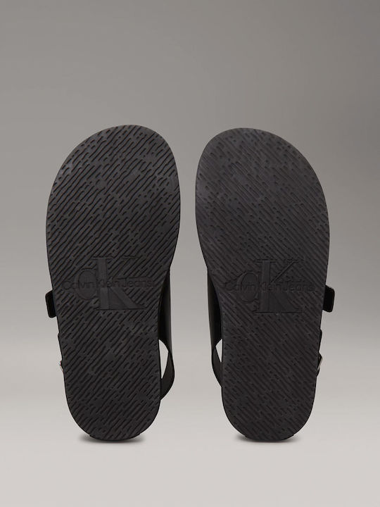 Leather Women's Flat Sandals in Black Color