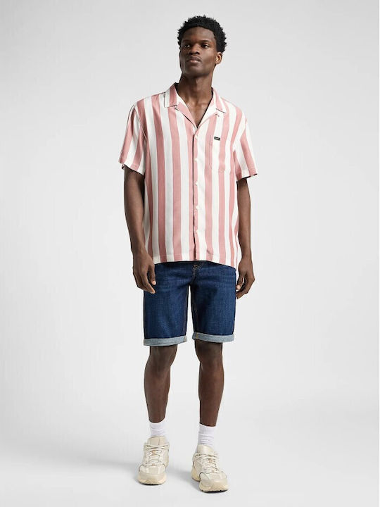 Resort Short Sleeve Shirt in Wide Line Pink Pattern