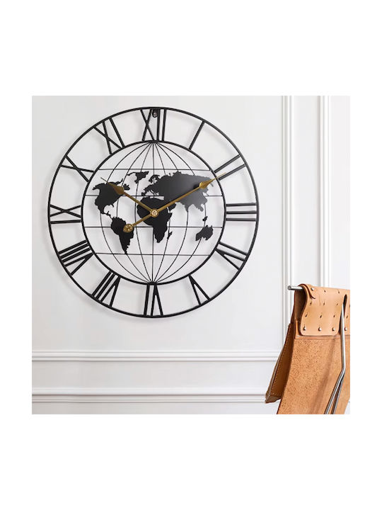 Keskor World Ρολόι Τοίχου Μεταλλικό Μαύρο Ø60cm