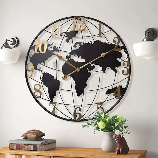 Keskor World Стенен часовник Металик Черен Ø60см