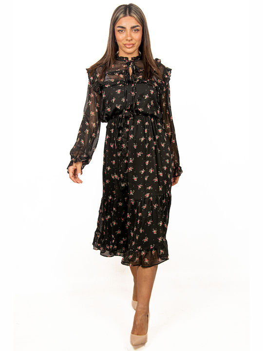 Floral Chiffon Dress Black