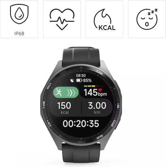 HAMA 7010 46mm Αδιάβροχο Smartwatch με Παλμογράφο (Μαύρο)