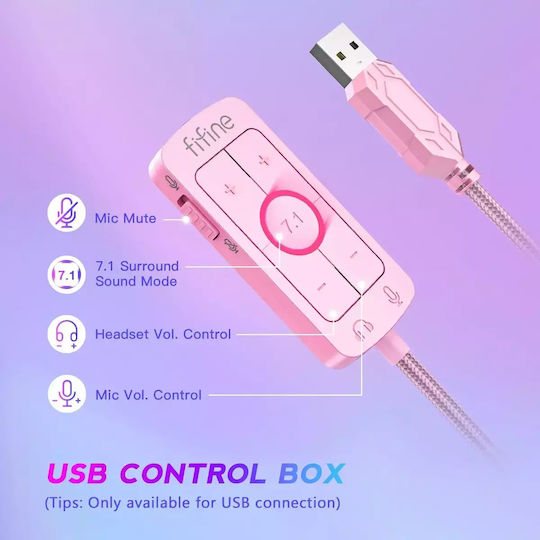 Fifine H9 Надушници Гейминг Слушалки с Свързаност 3,5 мм / USB Розови за Nintendo Switch / PC / PS4 / PS5 / XBOX