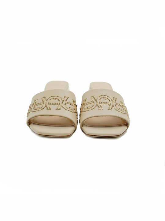 Aigner Heel Leather Mules Gold