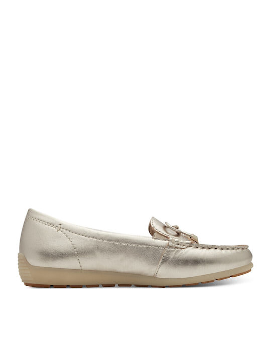 Leather Women's Moccasins in Gold Color