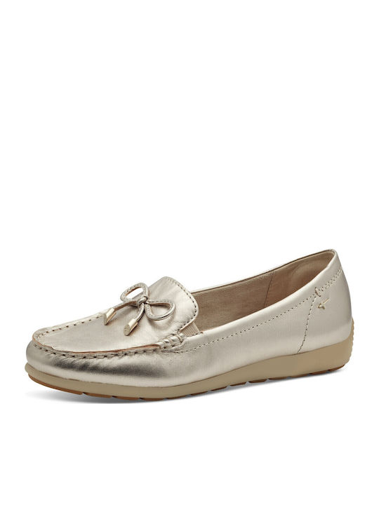 Leather Women's Moccasins in Gold Color