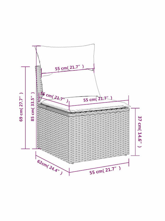 Two-Seater Outdoor Rattan Sofa with Cushions 55x55x69cm