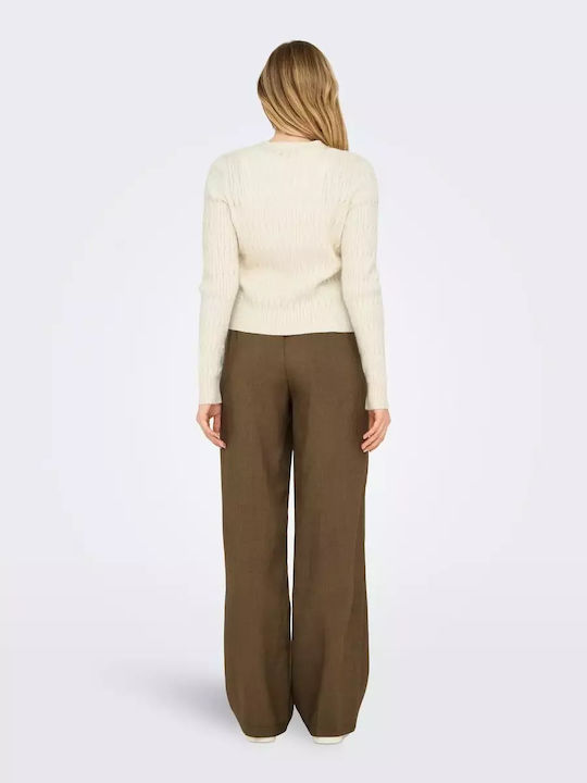 Short Women's Knitted Cardigan with Buttons Ecru