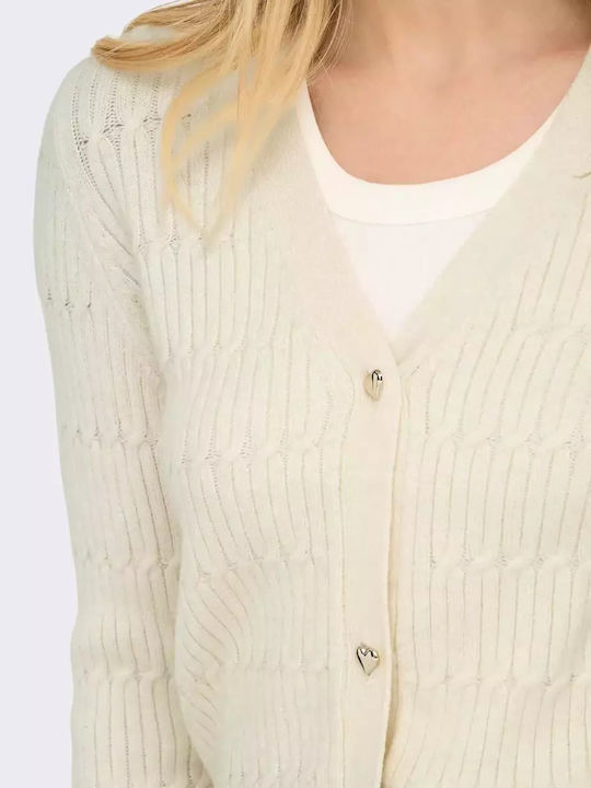 Short Women's Knitted Cardigan with Buttons Ecru