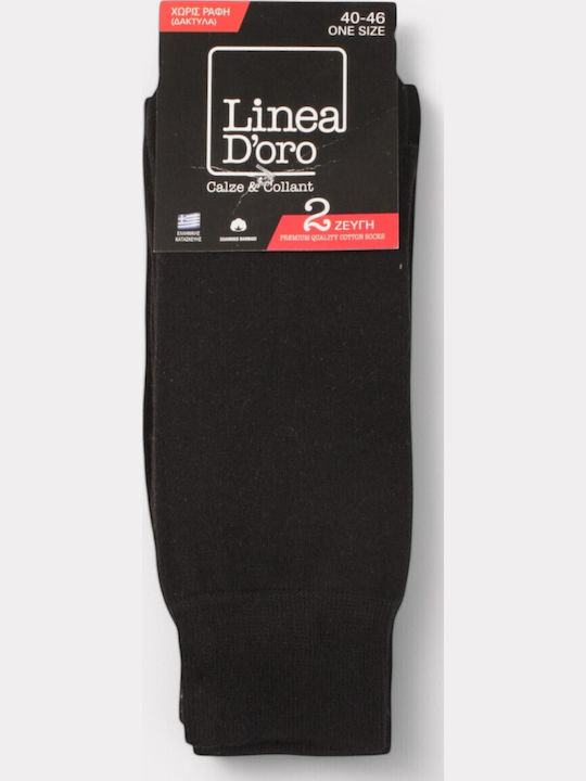 Men's Cotton Socks Linea D'oro Total Black Value Pack of 2 Pieces Ld502-3-black