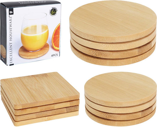 Excellent Houseware Σουβέρ Ξύλινο Καφέ 10x10cm 4τμχ