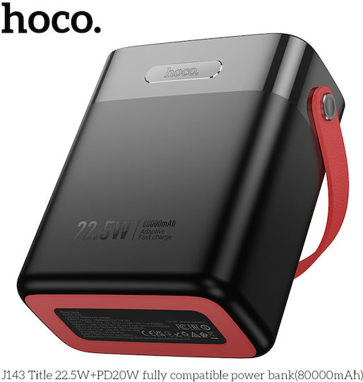 Hoco J143 Power Bank 80000mAh 22.5W με 2 Θύρες USB-A και 3 Θύρες USB-C Μαύρο