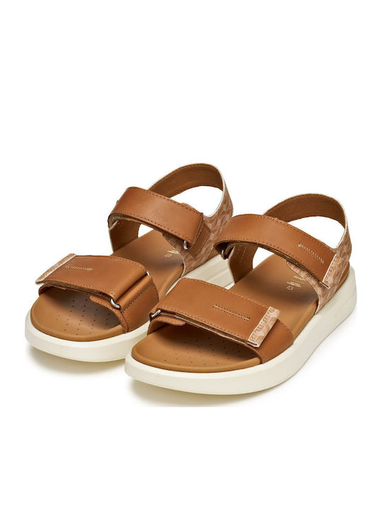 Leder Flache Sandalen für Damen mit Riemen Flatforms in Braun Farbe