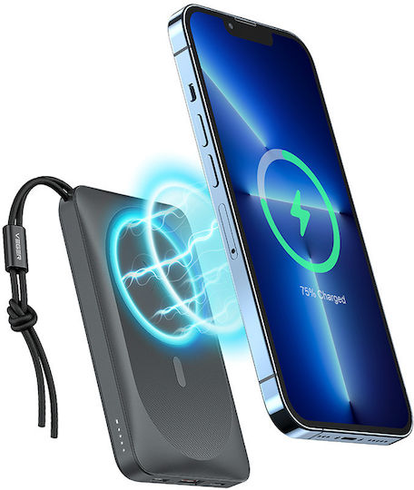Veger MagOn Magnetic Wireless MagSafe Power Bank 10000mAh 20W cu Port USB-A și Port USB-C Livrarea energiei / Quick Charge 3.0 Gri