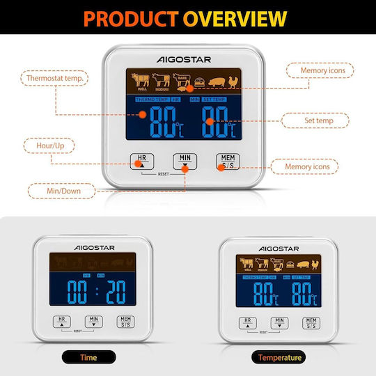 Aigostar Electronical Cooking Thermometer with Probe 0°C / +250°C