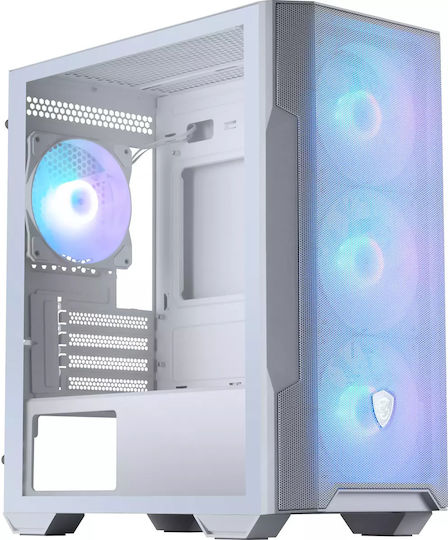 MSI Mag Forge M100R Gaming Mikro-Turm Computergehäuse mit Seitenfenster und RGB-Beleuchtung Weiß