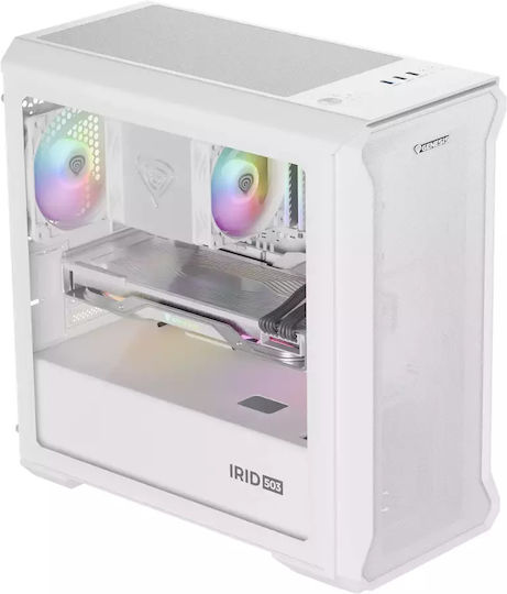 Genesis Irid 503 Gaming Mikro-Turm Computergehäuse mit Seitenfenster Weiß