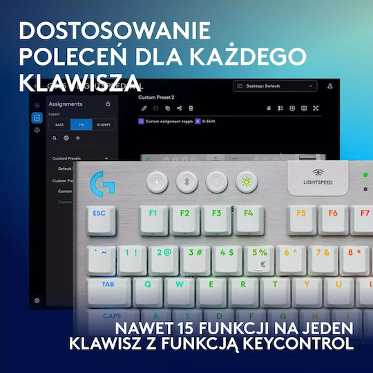 Logitech G915 X Lightspeed Drahtlos Gaming Mechanische Tastatur Tenkeyless mit RGB-Beleuchtung (Englisch US) Weiß