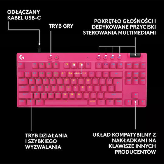 Logitech G Pro X Gaming Tastatur Tenkeyless mit GX Rot Schaltern und RGB-Beleuchtung (Englisch US) Magenta