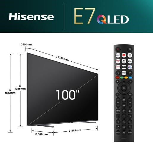 Hisense Smart Τηλεόραση 100" 4K UHD QLED E7N Pro HDR (2024) 100E7NQ PRO