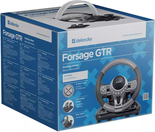 Defender Forsage GTR Τιμονιέρα με Πετάλια για PC με 180° Περιστροφής