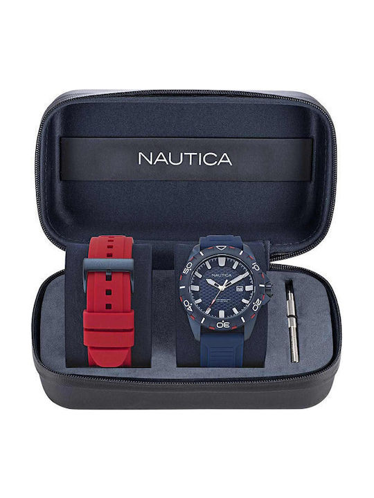 Nautica Ανδρικό Ρολόι Μπαταρίας με Μπλε Καουτσούκ Λουράκι