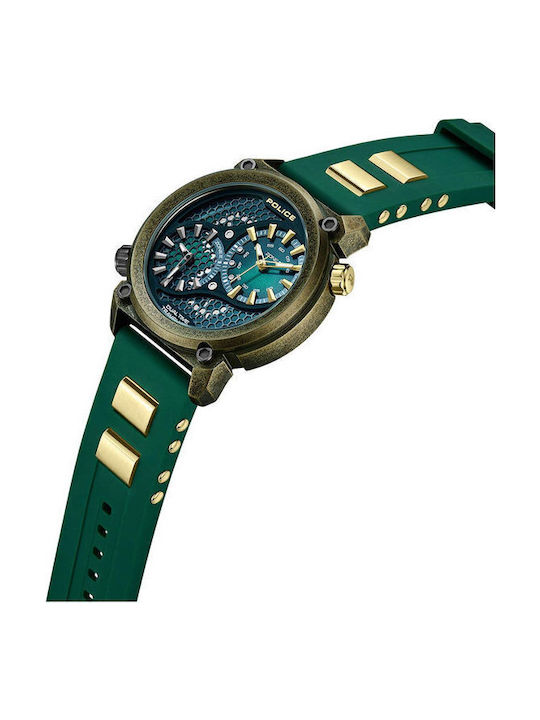 Police Boa Men's Watch Battery with Green Rubber Strap