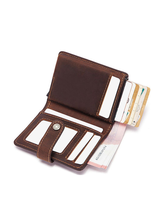Leather Men's Wallet Classic with RFID and Slide Mechanism Brown