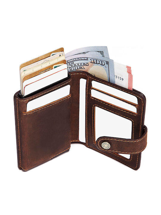 Leather Men's Wallet Classic with RFID and Slide Mechanism Brown