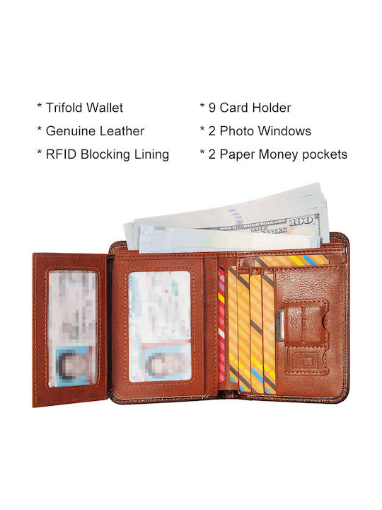 Leather Men's Wallet Classic with RFID Tabac Brown