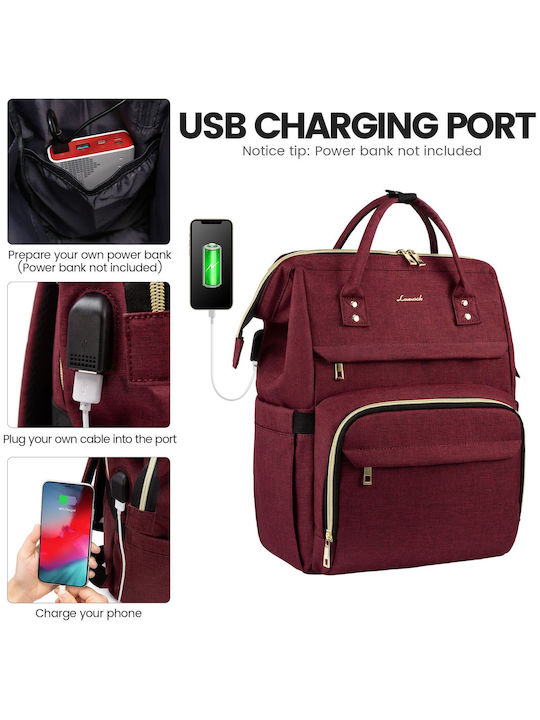 Lovevook Αδιάβροχη Τσάντα Πλάτης για Laptop 15.6" με Θύρα USB σε Μπορντό χρώμα WB1469