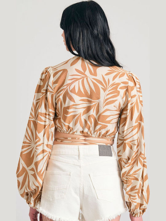Bluza Damă Mânecă Lungă cu Decolteu în V Multicolor