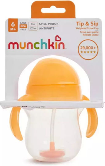 Munchkin Toddler Cup with Handles and Straw Click Lock Plastic Light Orange 207ml for 6m+