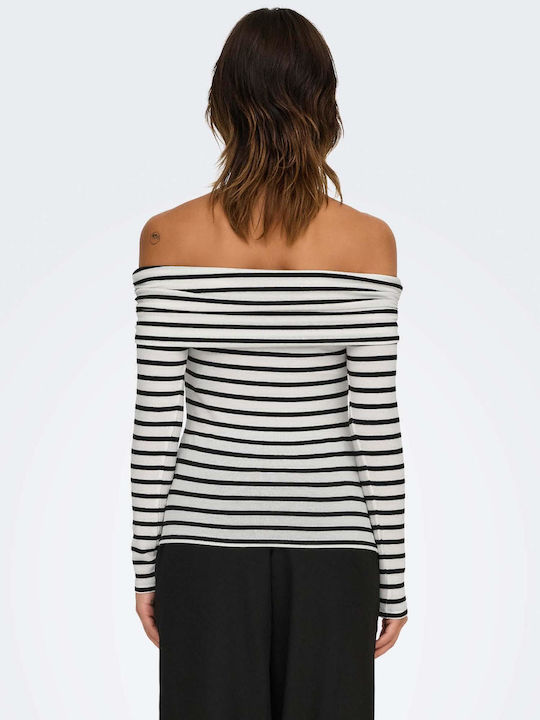 Glamour Women's Blouse Off-Shoulder Long Sleeve Striped Black