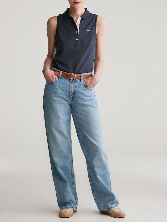 Women's Polo Blouse Sleeveless Dark Blue