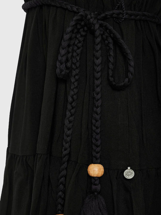 Summer Mini Dress with Ruffles Black FBL011-101-13-Black