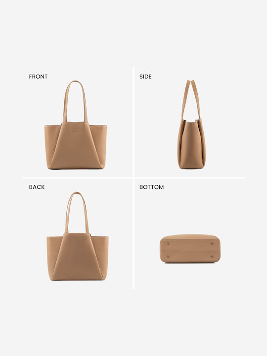 Σετ Γυναικεία Τσάντα Shopper Ώμου Καφέ