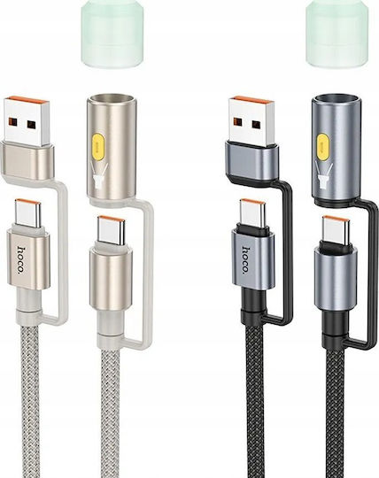Hoco U138 LED / Braided USB 2.0 Cable USB-C male - USB-C / USB-A 60W Μαύρο 1.2m
