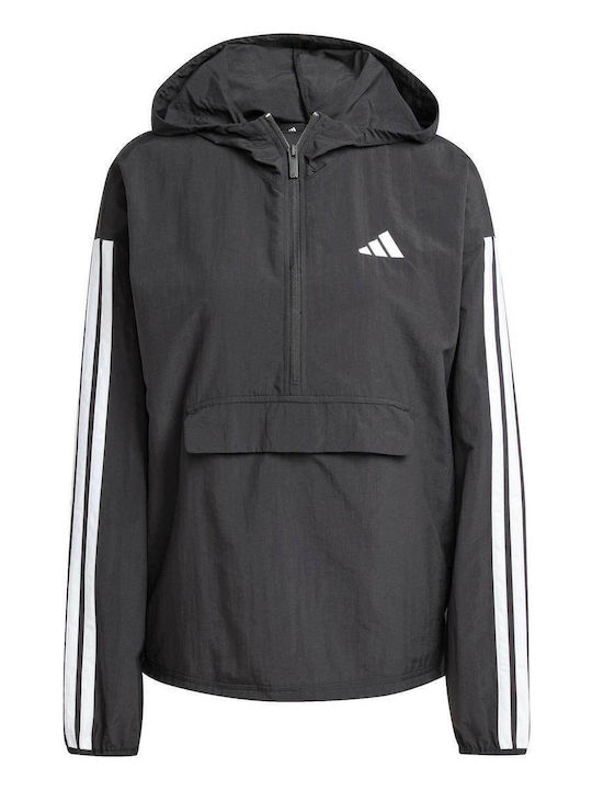 Essentials 3-stripes Γυναικείο Αθλητικό Μπουφάν Αντιανεμικό Black