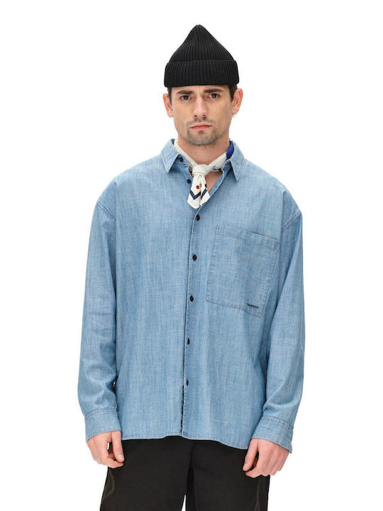 Μακρυμάνικo Βαμβακερό Overshirt Μπλε