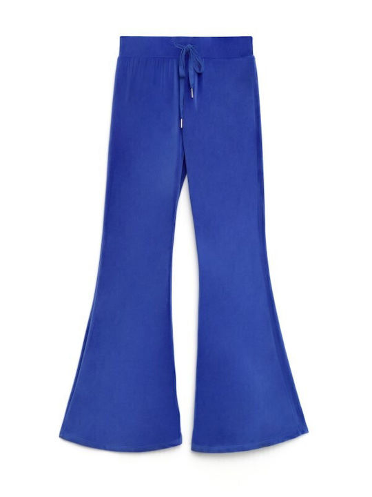 Hohe Taille Jogginghose Ausgestellt Samt Blau