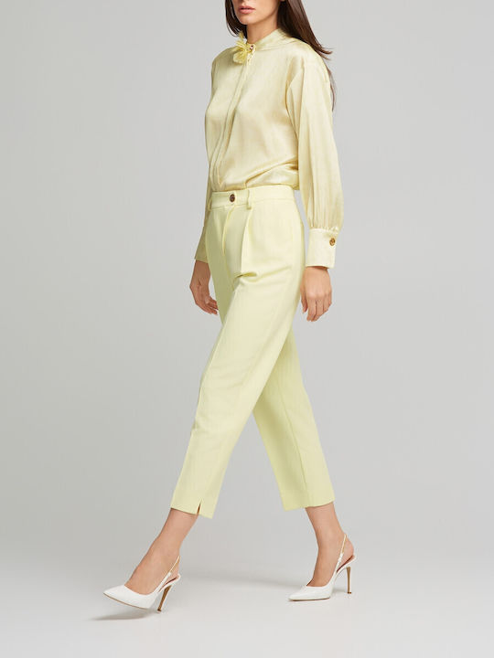 Women's Satin Floral Long Sleeve Shirt Yellow