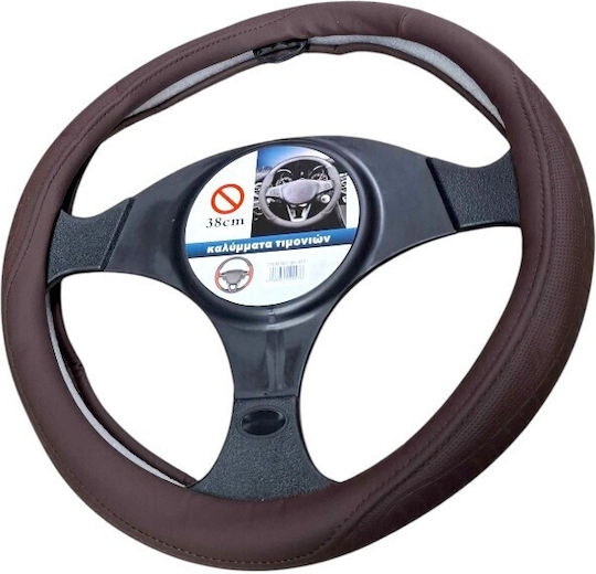 Husă Volan Auto din Piele ecologică Maro cu Cusătură Maro