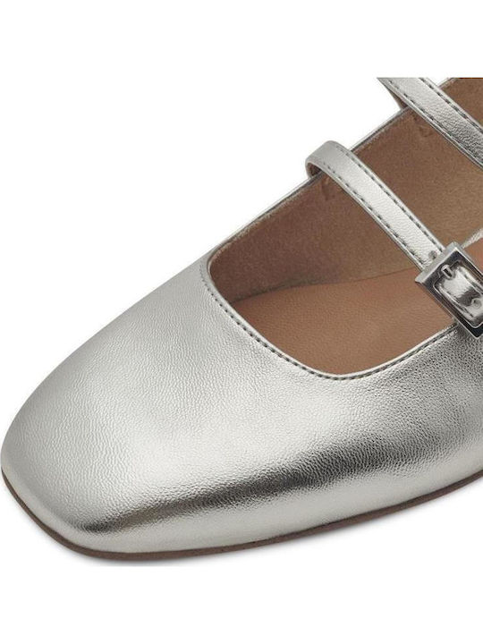 Synthetic Leather Gold Heels with Strap