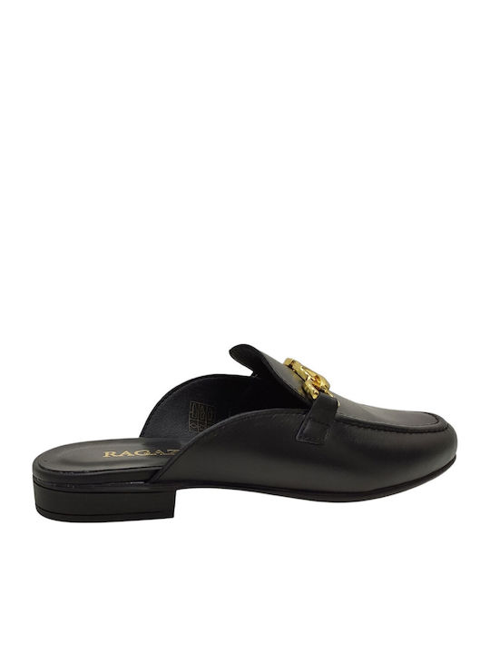 Flat Δερμάτινα Mules σε Μαύρο Χρώμα