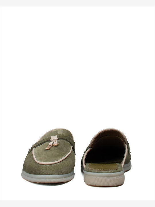 Suede Mules με Τακούνι σε Πράσινο Χρώμα