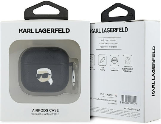 Karl Lagerfeld Karl Head Θήκη Δερμάτινη / Πλαστική / Δερματίνης σε Μαύρο χρώμα για Apple AirPods 4